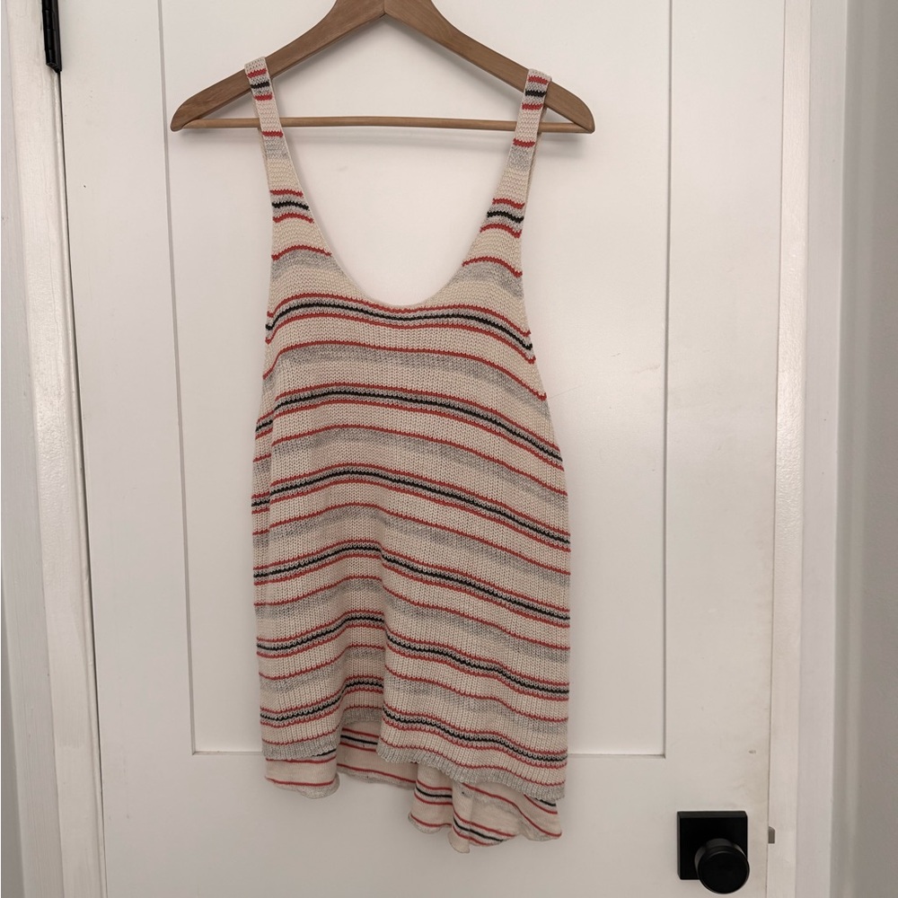 Free People Cream and Red Striped Knit Top